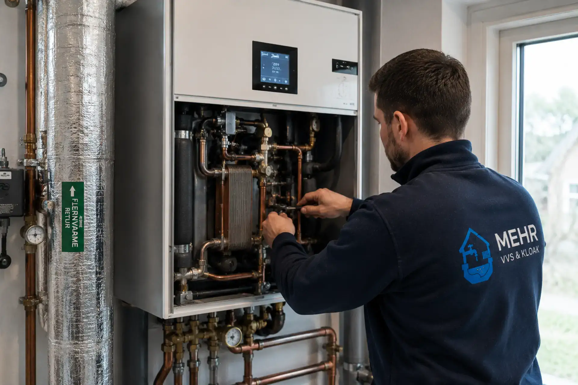 Teknisk VVS-arbejde med varmesystem og rørinstallationer.
